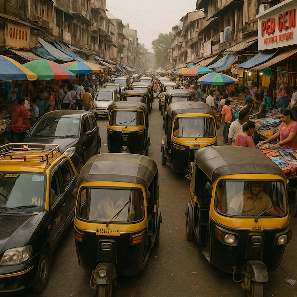 Busy market road in Mumbai