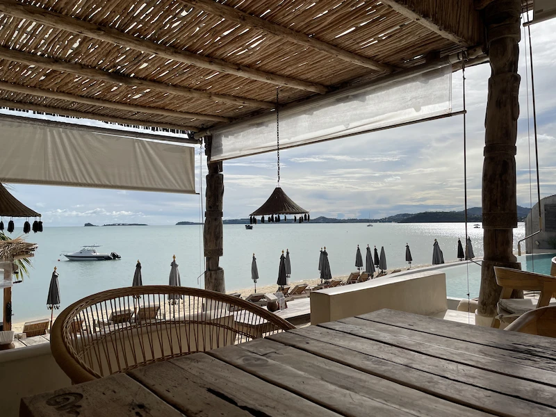 In a restaurant next to the beach in Koh Samui