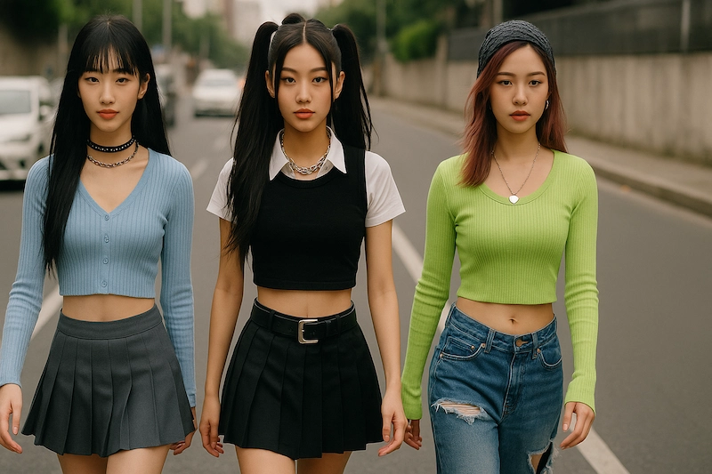 Korean women with kpop fashion walking