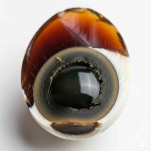 An opened century egg
