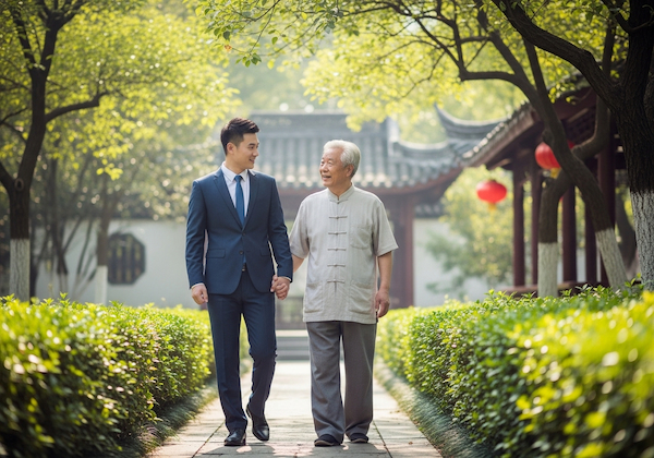 Father and son in China