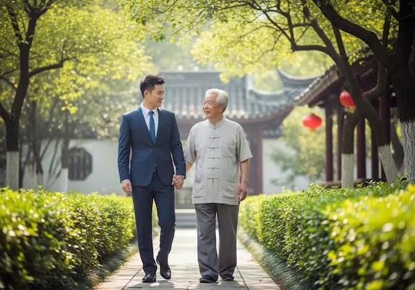 Father and son in China