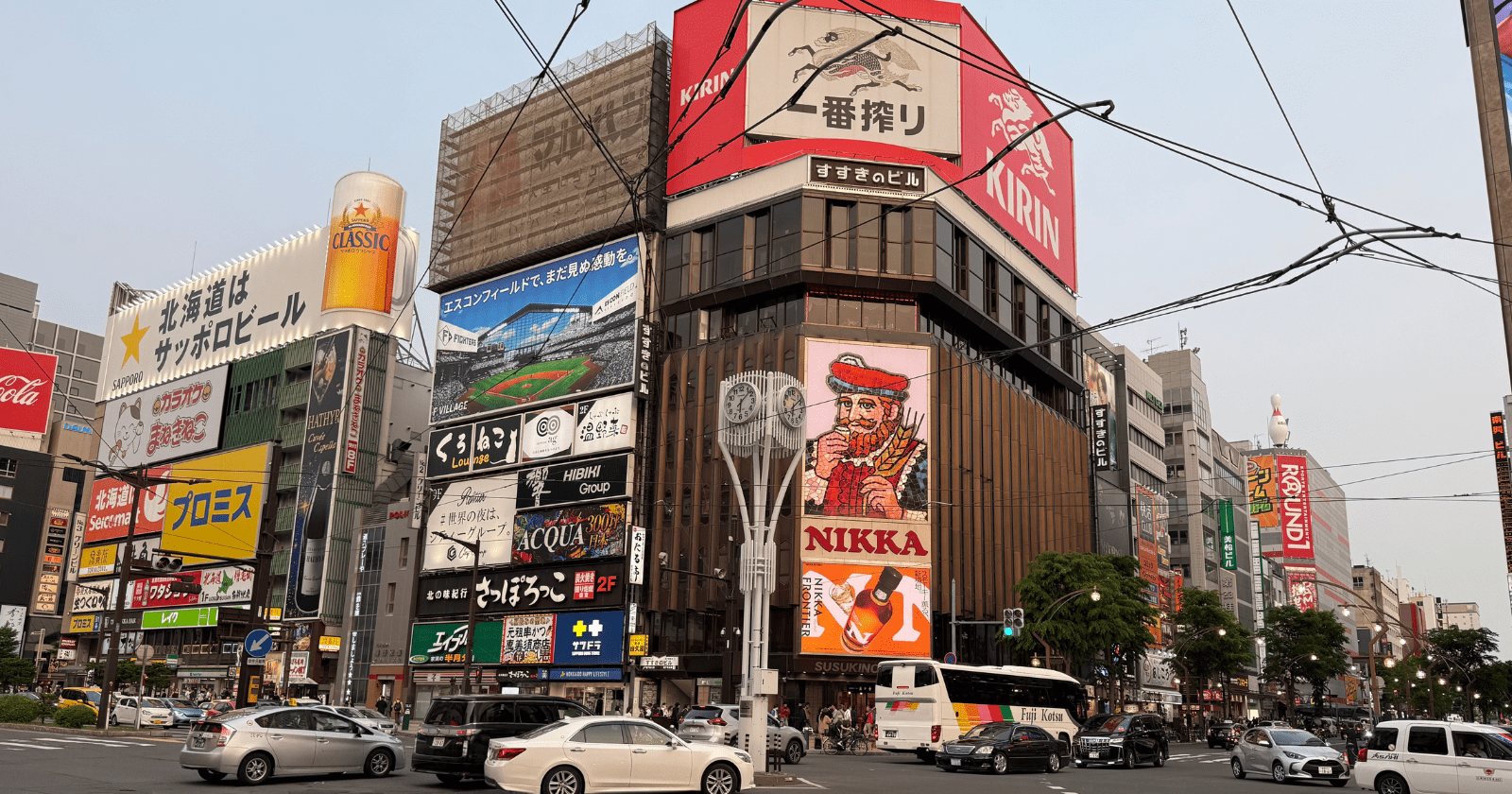 Lively city scene in Sapporo, shot in the late afternoon. Photo by Ann
