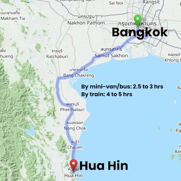 Bangkok to Hua Hin route map