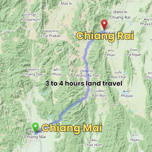Chiang Rai to Chiang Mai route map