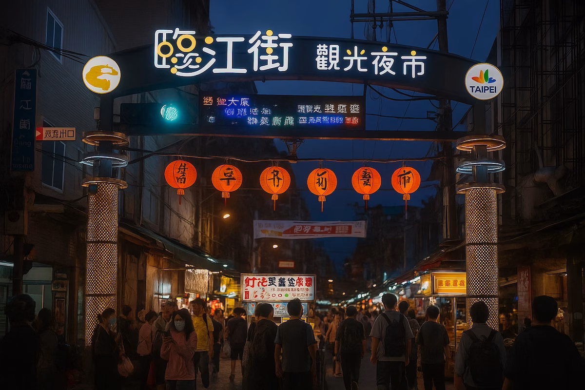 Linjiang Street Night Market at night 