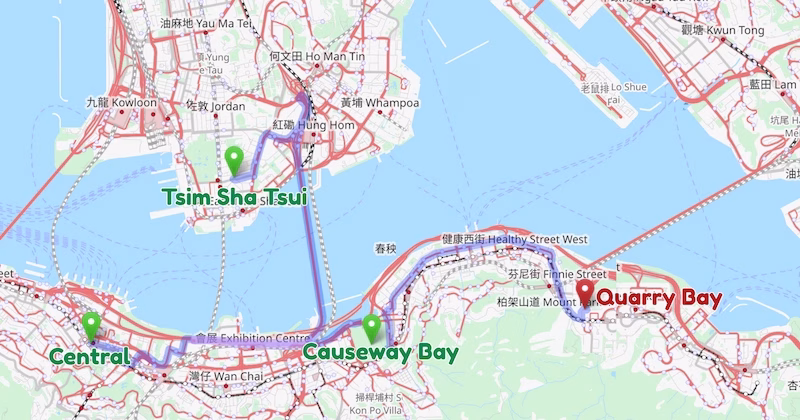 Map to Quarry Bay, Hong Kong