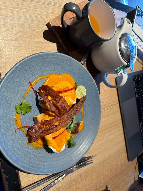 Wooden Door's eggs benedict and lemon tea