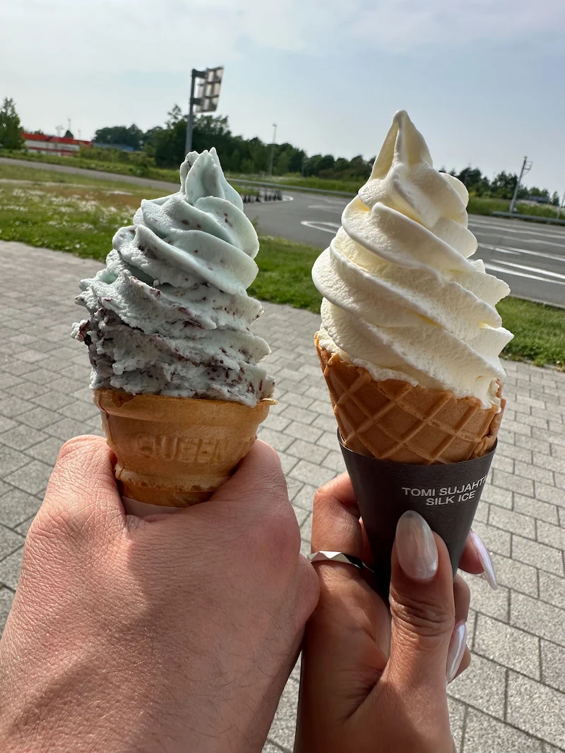 Mint choco and premium Hokkaido soft serves