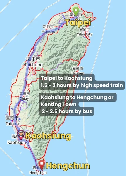 Taipei to Hengchun map and info