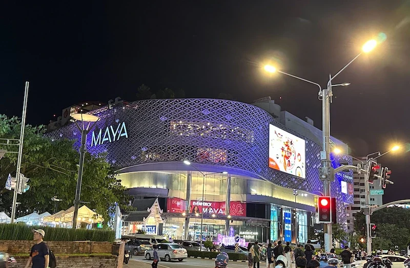 Photo of Maya mall taken at night time, lovely lights encompasses the mall